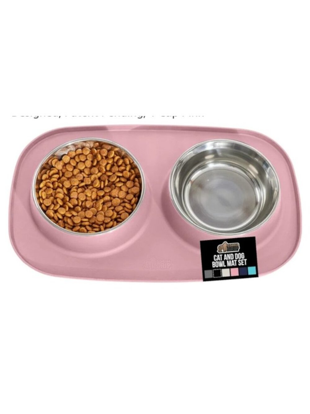Gorilla Grip Dog Cat Feeding Mat Bowl Set BPA-Free Silicone Base Stainless Steel